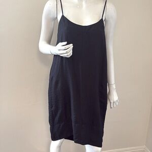 Brochu Walker Black Loose Fit Mini Tank Dress w Embossed Swiss Dot Pattern